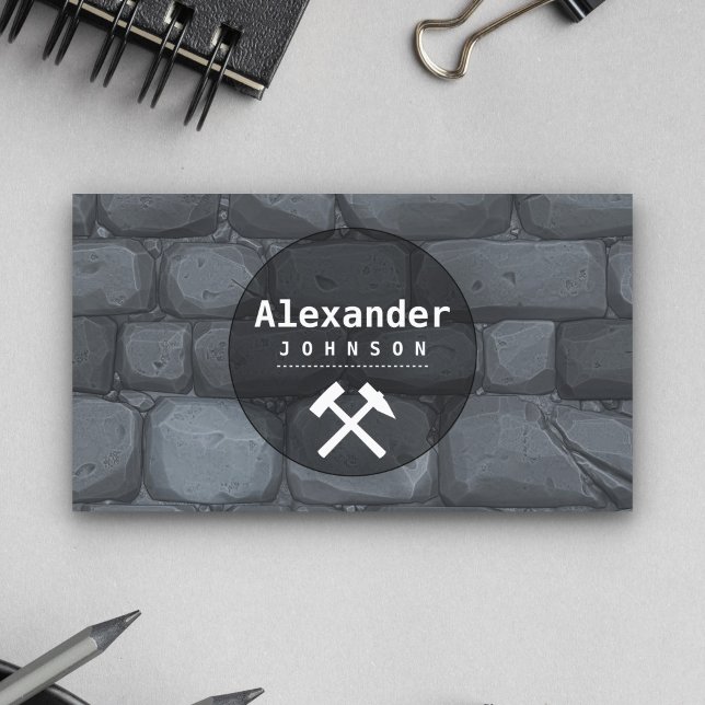Real Estate Construction Stone Wall Bricklaying Business Card (Creator Uploaded)