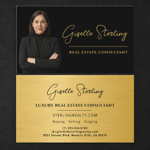 Real Estate Consultant Black Gold Metallic Business Card