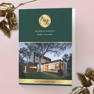 Real Estate Corporate Green & Gold Logo Photo Pocket Folder