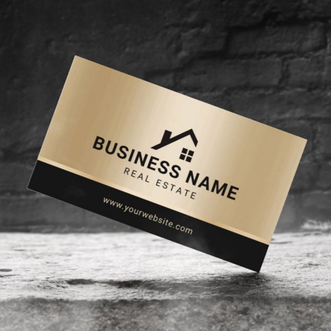 Real Estate Custom Logo Modern Gold Realtor Business Card (Creator Uploaded)
