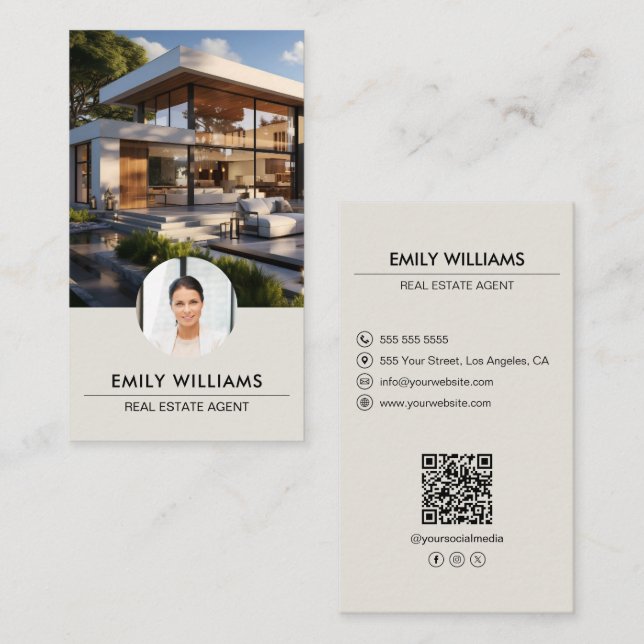 Real Estate Custom Photo QR Code Social Media Business Card (Front/Back)