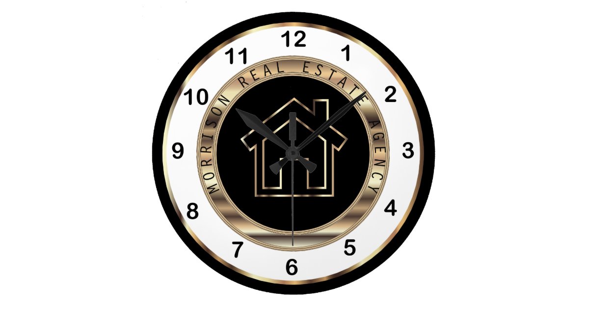 Real Estate Design in Gold, White and Black Large Clock