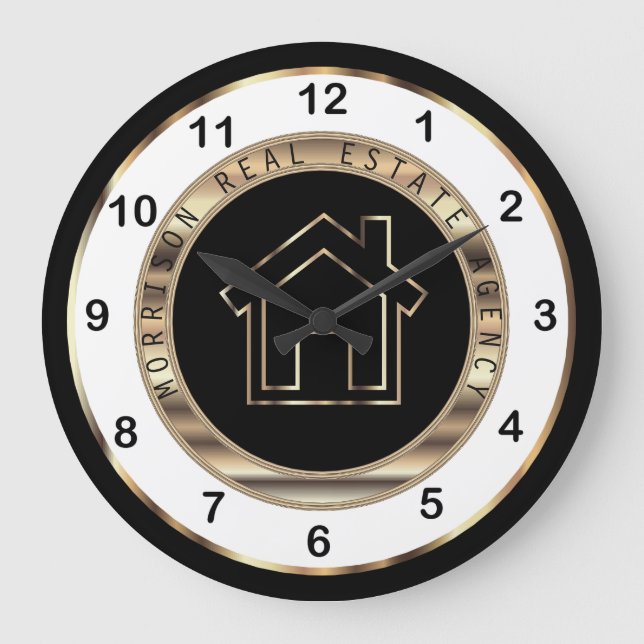 Real Estate Design in Gold, White and Black Large Clock (Front)