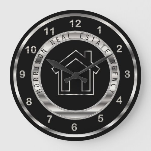 Real Estate Design in Silver and Black Large Clock