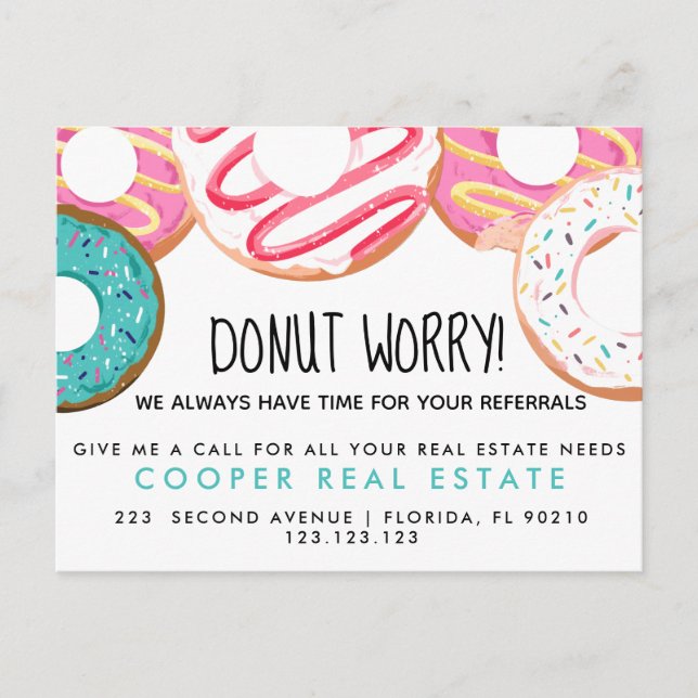 real estate donut referrals Announcement  Postcard (Front)
