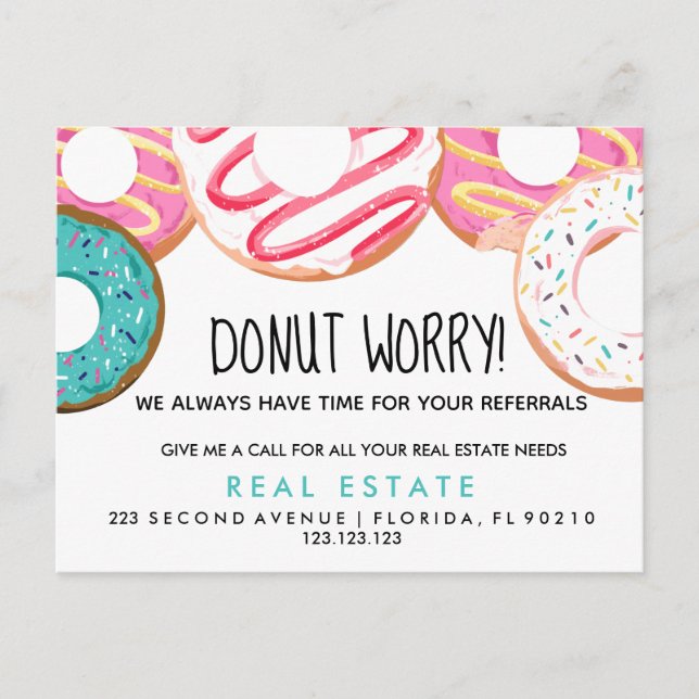 real estate donut referrals Announcement  Postcard (Front)
