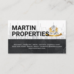 Real Estate Downtown City Metal Logo Business Card