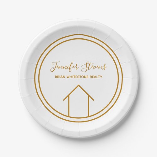 Real Estate Elegant Gold Open House Custom Realtor Paper Plates