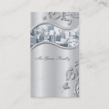 Real Estate Elegant Stylish Business Card Silver by OLPamPam at Zazzle