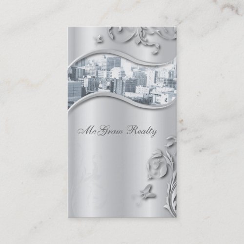 Real Estate Elegant Stylish Business Card Silver