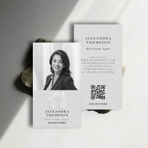 Real Estate Faux Embossed Black White Classy Photo Business Card