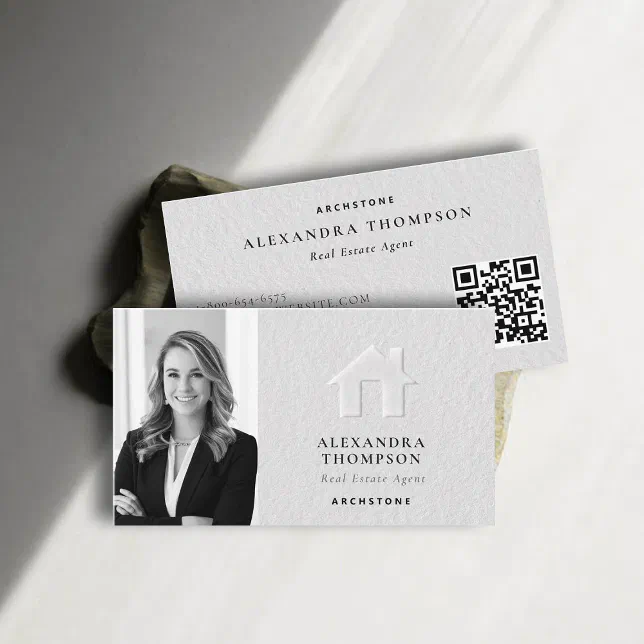 Real Estate Faux Embossed Black White Simple Photo Business Card Zazzle