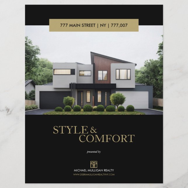 Real Estate Feature Sheet Elegant Custom Flyer (Front)