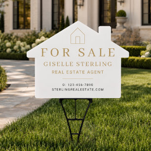 Real Estate For Sale House Gold Neutral Sign