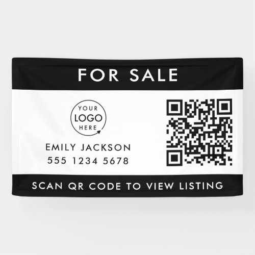 Real Estate  For Sale QR Code Listing Black White Banner