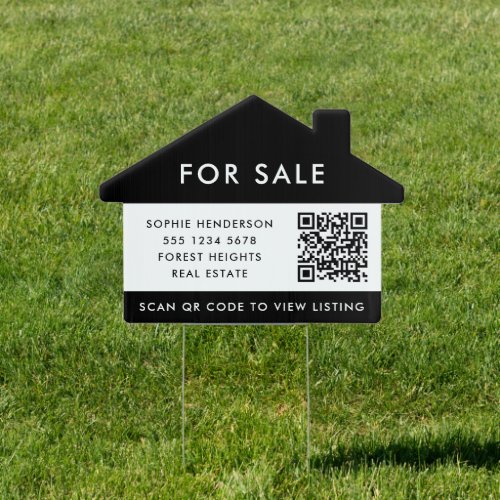 Real Estate  For Sale QR Code Listing Black Yard Sign