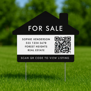Real Estate For Sale QR Code Listing Black Yard Sign