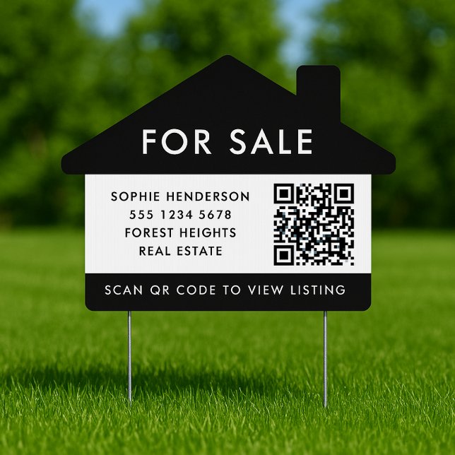 Real Estate | For Sale QR Code Listing Black Yard Sign (Creator Uploaded)
