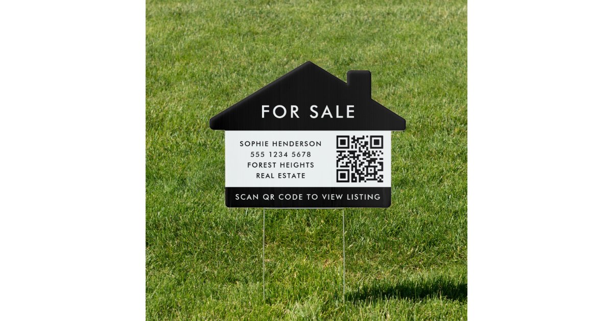 Real Estate For Sale QR Code Listing Black Yard Sign