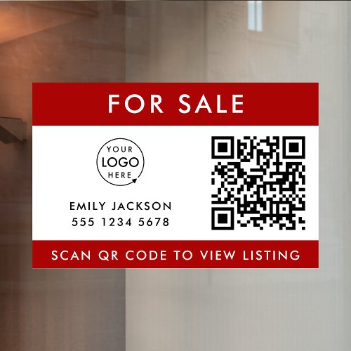 Real Estate  For Sale QR Code Retail Listing Red Window Cling
