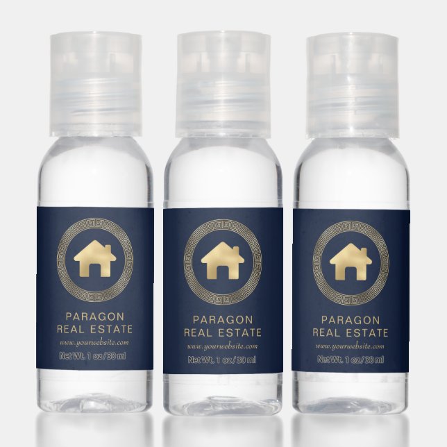 Real Estate Gold House Logo Navy Blue Hand Sanitizer (Set)