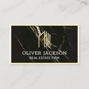 Real Estate Gold Lux Border Black Gold Marble Business Card