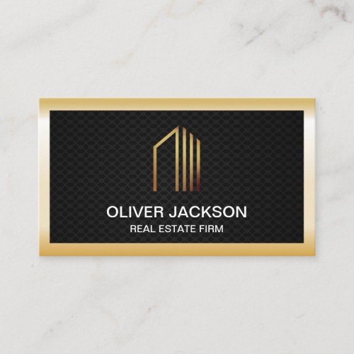Real Estate  Gold Lux Border  Black Mesh Business Card