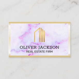 Real Estate   Gold Lux Border   Purple Marble Text Business Card