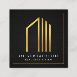 Real Estate Gold Lux Executive Black Mesh Square Business Card