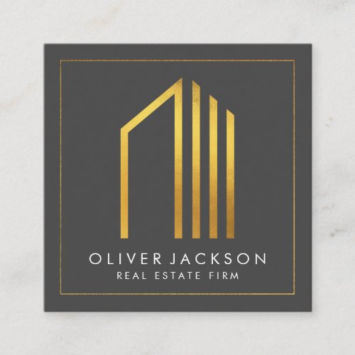 Real Estate  Gold Lux Executive Square Business Card
