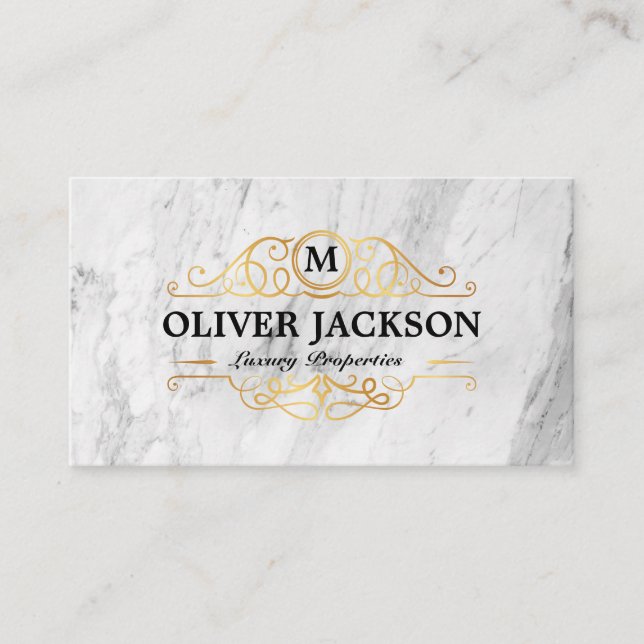 Real Estate | Gold Luxury Properties | Marble Business Card (Front)