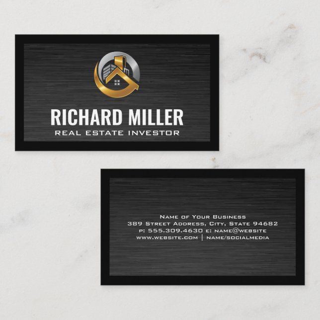 Real Estate Gold Silver Building Icon Business Card (Front/Back)