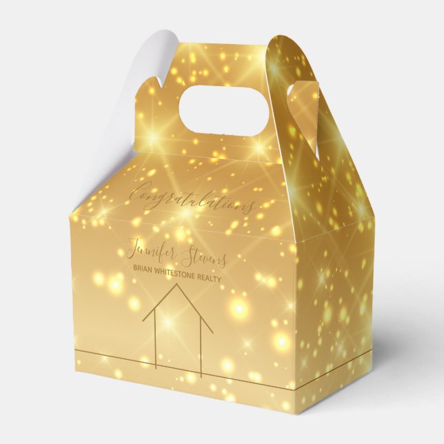 Real Estate Gold Sparkle Congratulations New Home Favor Boxes (Front Side)