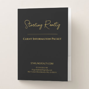 Real Estate Golden Black Script Metallic Pocket Folder