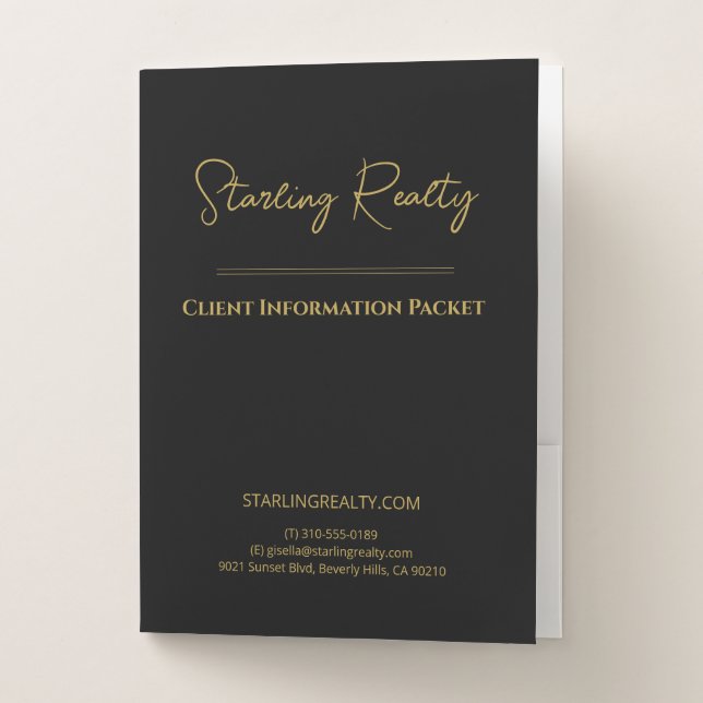 Real Estate Golden Black Script Metallic Pocket Folder (Front)