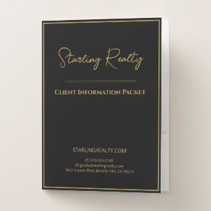 Real Estate Golden Black Script Metallic Pocket Folder