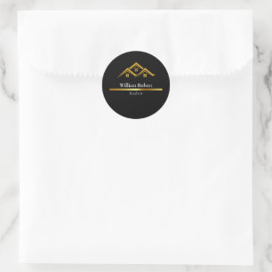 Real Estate Golden House Logo Modern Realtor Classic Round Sticker