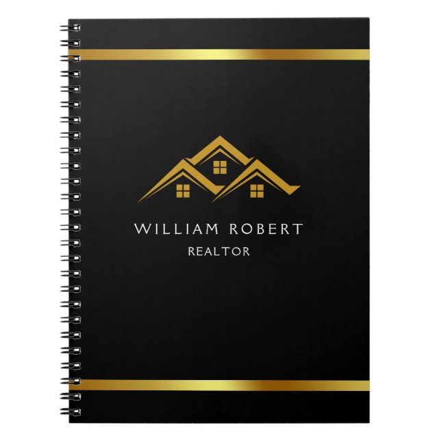 Real Estate Golden House Logo Modern Realtor Notebook (Front)