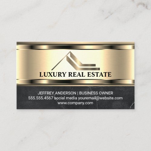Real Estate Golden Logo  Metallic Gold Marble  Business Card