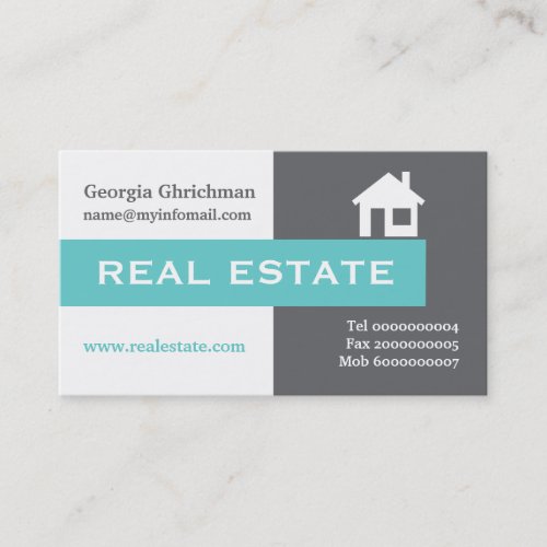Real estate grey, white, aqua eye-catching business card