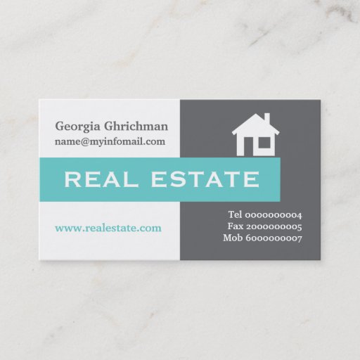 Customizable Real estate grey, white, aqua eye-catching business card