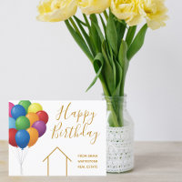 Real Estate Happy Birthday Balloons Elegant Gold