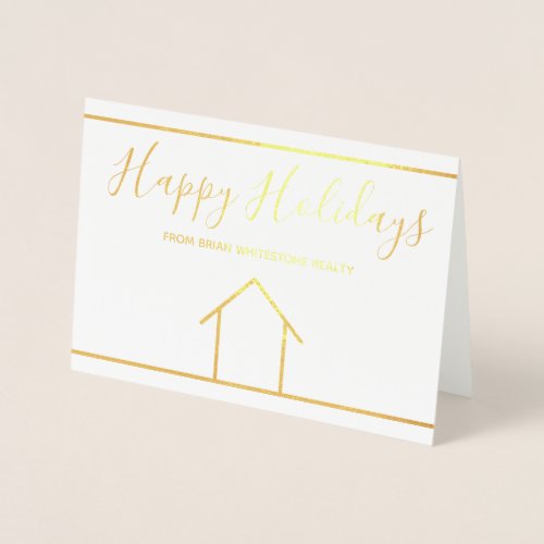 Real Estate Happy Holidays Chic House Custom Gold Foil Card