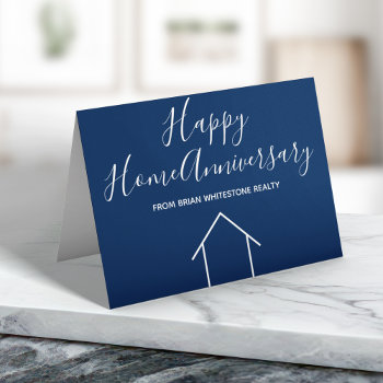 Real Estate Happy Home Anniversary Blue Marketing Card by epicdesigns at Zazzle