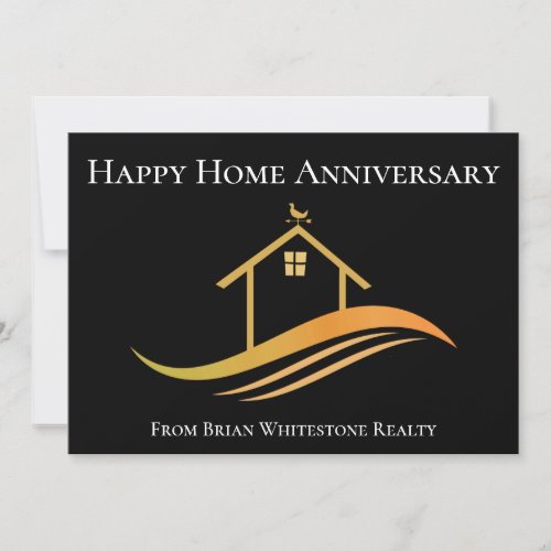 Real Estate Happy Home Anniversary Chic Black Card