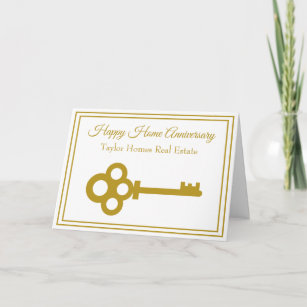 Real Estate Happy Home Anniversary Chic Gold Key  Card