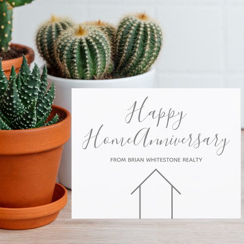 Real Estate Happy Home Anniversary Chic Grey Card