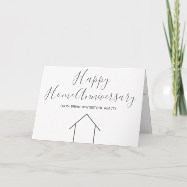 Real Estate Happy Home Anniversary Grey Realtor Card (Front)