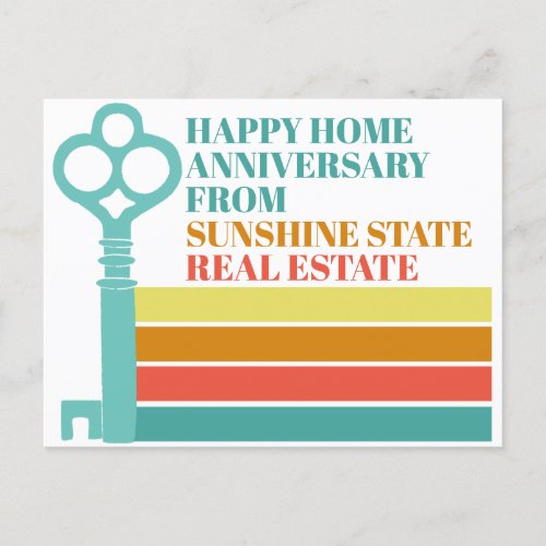 Real Estate Happy Home Anniversary Retro Striped Postcard