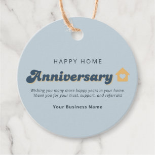 Real Estate Home Anniversary QR Code Retro Blue Favor Tags